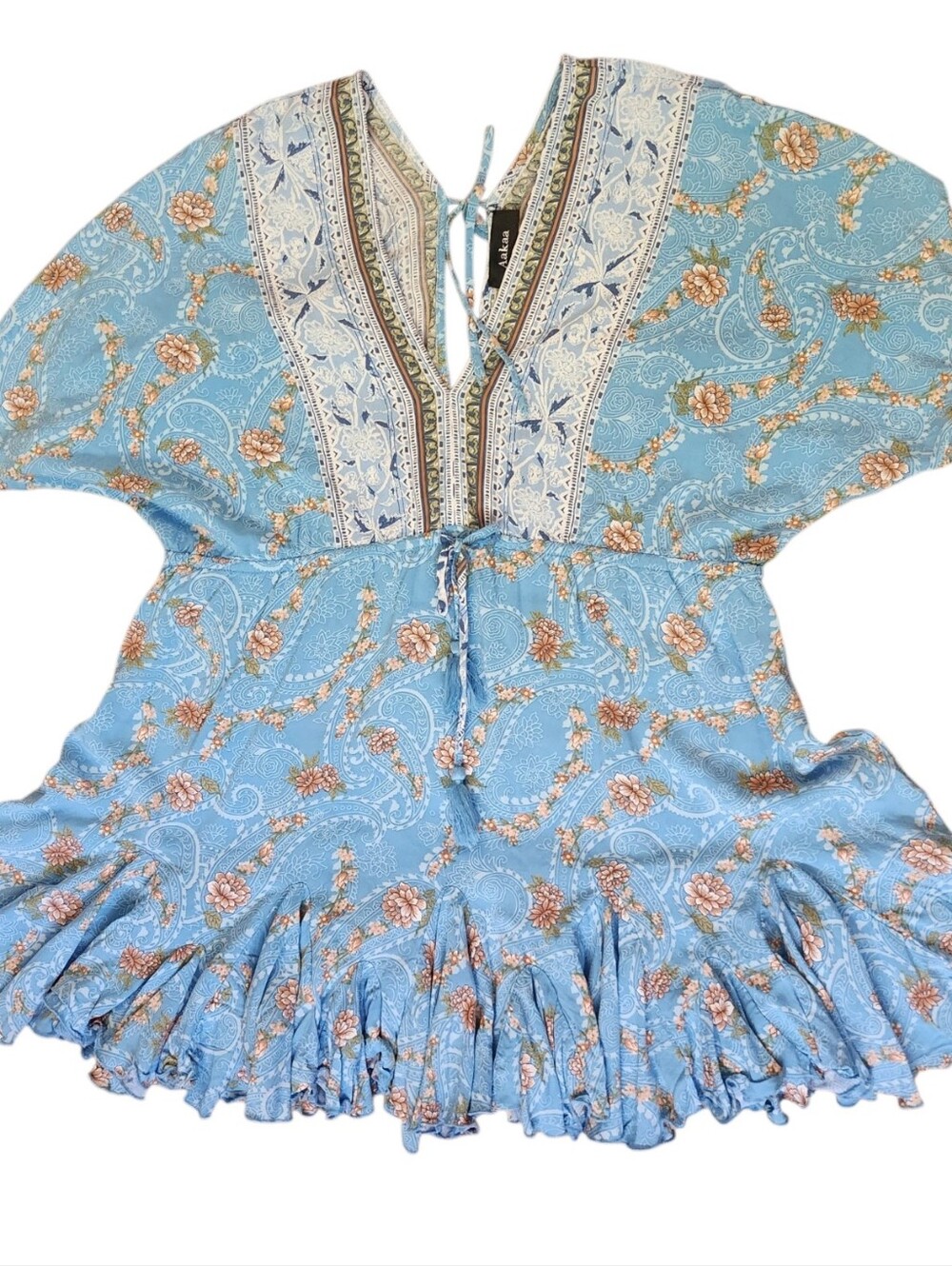 AAKAA Boho Kimomo Sleeve Kaftan Mini Dress - Size S - Picture 10 of 15